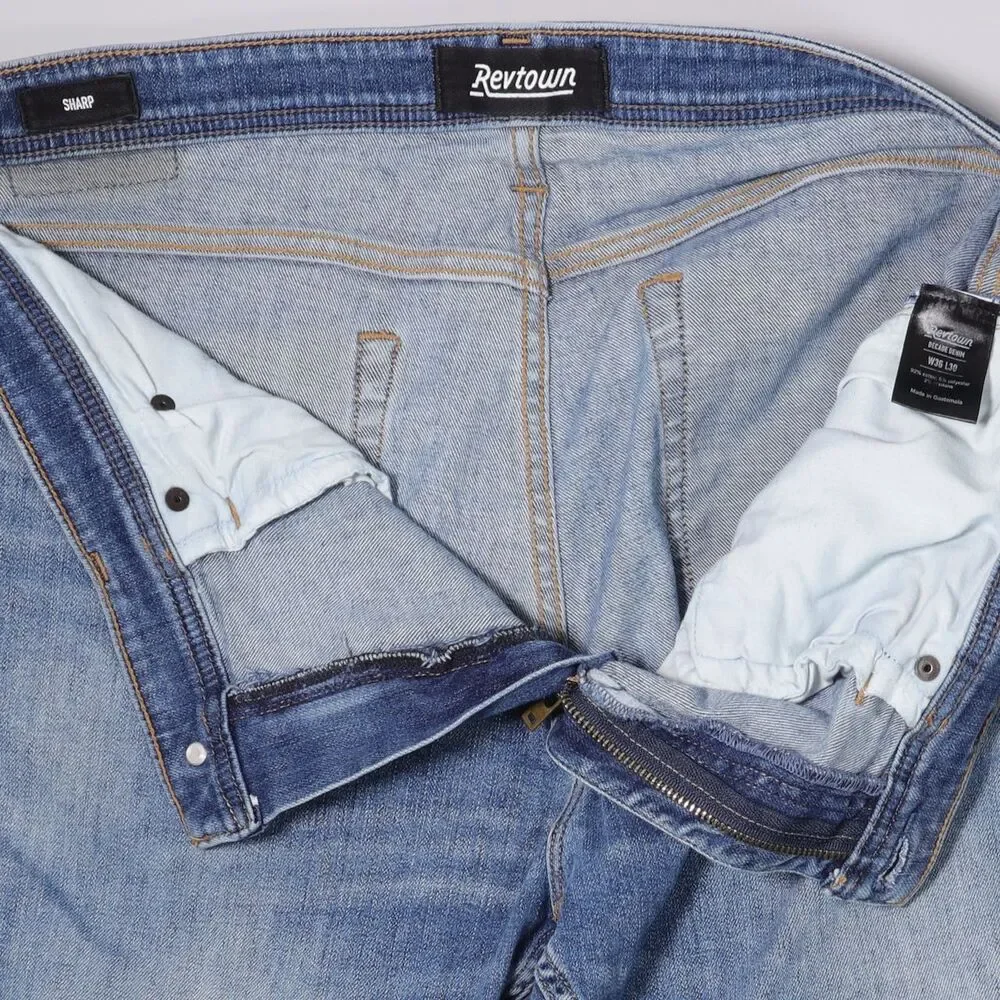 Revtown Sharp Jeans Regular Fit Blue Stretch Denim Mens 36 x 30 (fit 38x29)